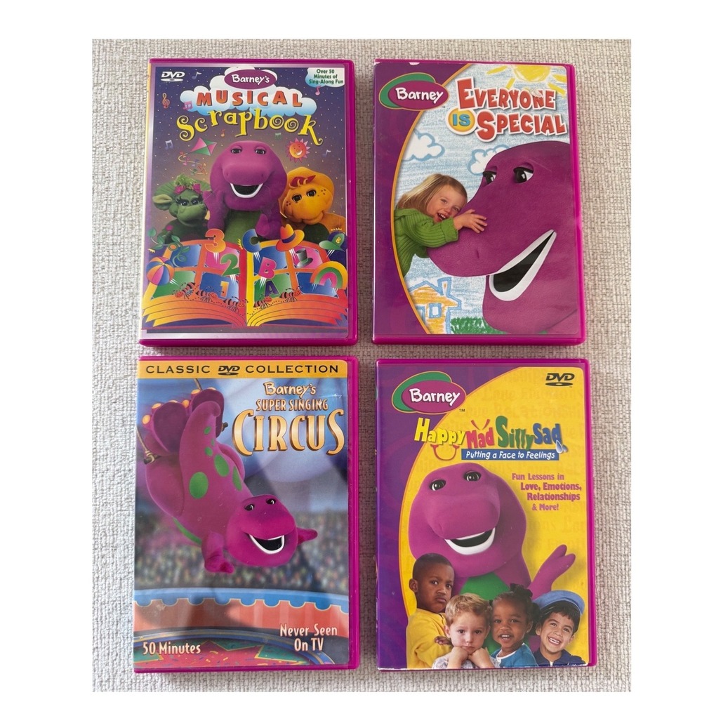 Barney Lot of 4 DVDs Musical Scrapbook, Everyone is Special, Circus, Feelings
